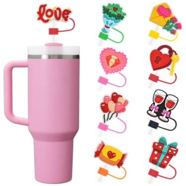 Imagem de 9 peças de tampas de palha de cobertura de palha para acessórios de copo Stanley de 40/850.5 g - yefiuo 10 mm/0,39 pol silicone rosa forma de coração reutilizável tampa garrafa caneca festa copo