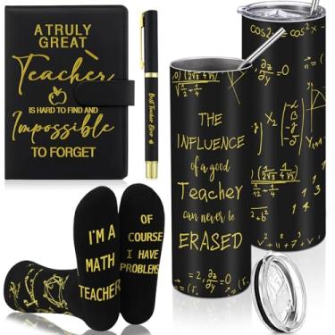 Imagem de Skylety Conjunto de 4 peças de presentes de agradecimento de professor de matemática recarregável diário de aço inoxidável 590 ml copo de professor de matemática meias para professores de matemática