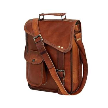 Imagem de Bolsa de couro de 45,72 cm para tablet capa para laptop, pasta de escritório, mensageiro presente para homens bolsa de ombro desgastada por computador, Marrom, 17 Inch
