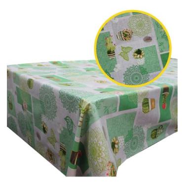 Imagem de Genérico, Toalha Térmica Para Mesa 2,20x1,40 Metros Tema Misticismo Nome do desenho:Mandala e Cactos;Cor:Branco e Verde