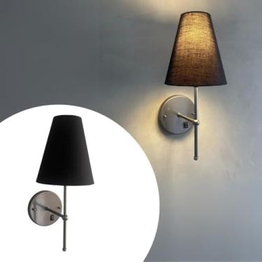 Imagem de Arandela De Parede Em Aluminio Com Interruptor Cupula Tecido Algodao Soquete E27 Bivolt (Chumbo Cup Preto)