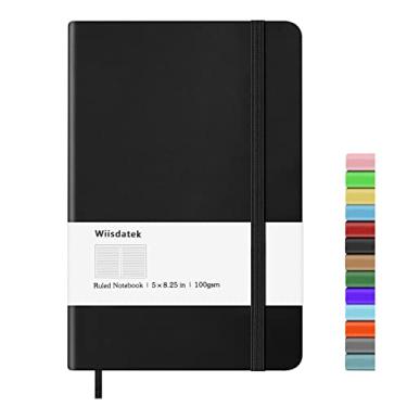 Imagem de Wiisdatek Caderno pautado – Caderno forrado com papel grosso premium de 100 g/m², bolso interno fino, capa dura para escrever em diários, 12 cm × 8,63 cm (preto)