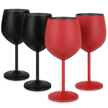 Imagem de Lifecapido Conjunto de 4 taças de vinho de aço inoxidável, taças de vinho de aço inoxidável de 530 ml, taças de vinho de metal com escova para festa, escritório, casamento, aniversário, ótimo para vinho branco tinto, preto e vermelho