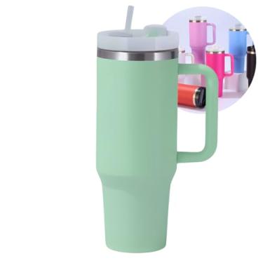 Imagem de Copo Térmico com Tampa 1200 Ml Caneca Garrafa Térmica Com Canudo - Inox Parede Dupla (Verde)