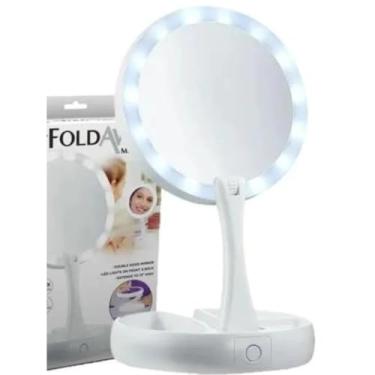 Imagem de Espelho de Mesa Dobrável com LED, Base Organizadora, Iluminação Dupla Face, Aumento 10x, Branco
