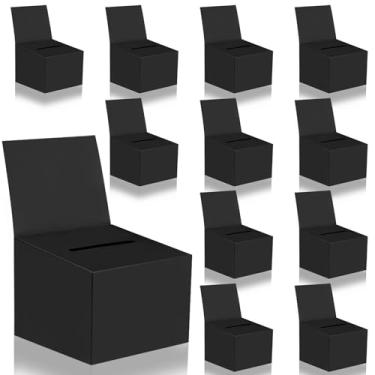 Imagem de 10 caixas de sorteio pretas para arrecadação de fundos, caixa de papelão de 15 x 11 x 11 cm com compartimento para bilhete e caixa de doação de cabeçalho removível caixa de caridade para coletar