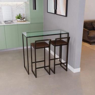 Imagem de Bancada Cozinha Balcão Gourmet 120cm Vidro Com 2 Banquetas Estofada Pt