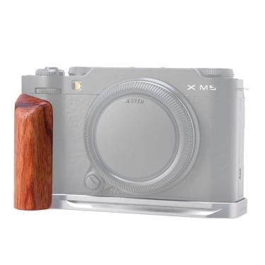 Imagem de FocusFoto Punho lateral de madeira em forma de L com placa de base de liberação rápida para câmera FUJIFILM X-M5, suporte de placa QR compatível com tripé padrão Arca-Swiss (prata)