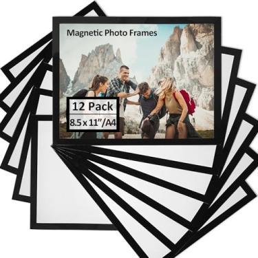 Imagem de DeftEdge Moldura magnética para fotos, pacote com 12, tamanho carta de 21 x 28 cm (adequada para tamanho A4), moldura magnética com borda preta para geladeira/quadro branco, adequada para exibição de