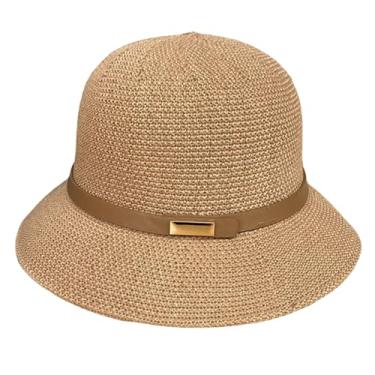 Imagem de Dbvnnsy Chapéus de sol femininos cloche de verão, chapéus femininos de verão cloche de palha para mulheres, chapéus e bonés femininos de aba curta com cinto chapéu de sol feminino chapéu de verão para