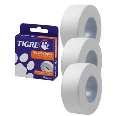 Imagem de Kit 3 Fitas Veda Rosca Branco liso 18mmx50m Tigre