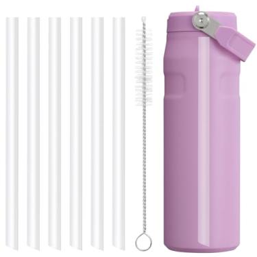 Imagem de Canudos de substituição compatíveis com garrafa de água Stanley lceFlow Flip 2.0 de aço inoxidável de 680 g - conjunto de acessórios inclui 6 canudos duros, 1 escova de limpeza