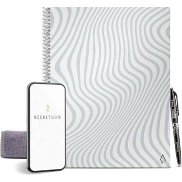 Imagem de Rocketbook Caderno espiral reutilizável central, tamanho carta 21 x 28 cm, estado de fluxo - páginas com linhas, conectadas ao aplicativo, apagável, capa durável, ideal para escola, trabalho e