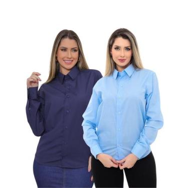 Imagem de KIT Feminino 2 Peças - Camisa Social Premium Tipo Linho Azul Claro e  