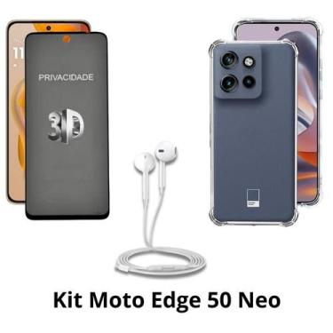 Imagem de Kit Capa Transparente + Película 3D Privacidade + Fone de Ouvido para 