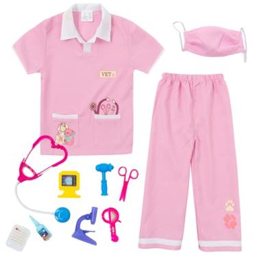 Imagem de Fantasia infantil de animal para dramatização, fantasia de veterano de fantasia com kit médico, rosa, 6-8 Years