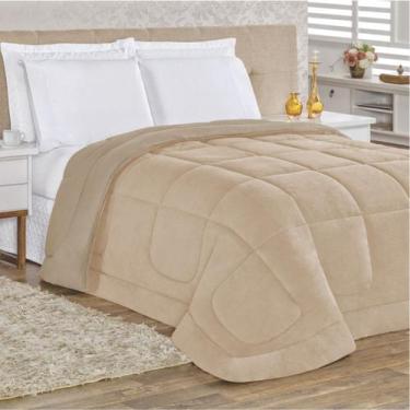 Imagem de Edredom Coberdrom Queem Malha Algodão e Manta Flannel - Cáqui - 100% P