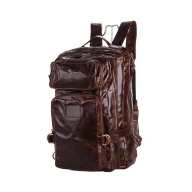 Imagem de Mochila masculina de couro genuíno mochila de viagem de couro para homens bolsa masculina marrom(Coffee)