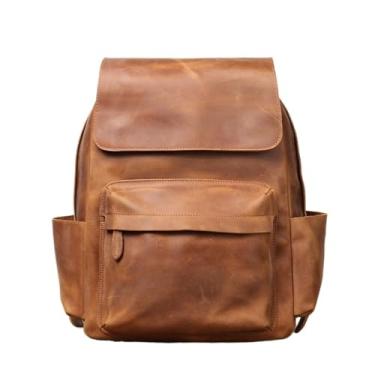 Imagem de Mochila masculina de couro genuíno, mochila de caminhada vintege, mochila casual para homens, café, negócios, bolsa para laptop de 15,6 polegadas(Brown)
