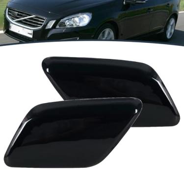 Imagem de JESYMBX Tampa do bocal da arruela do farol do para-choque dianteiro para Volvo V60 S60 2011 2012 2013 Tampa de jato de pulverização preta esquerda e direita