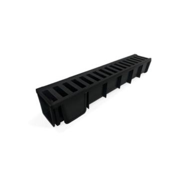 Imagem de Conjunto de calha e grelha, 9x50, saída lateral plástico preto suporta