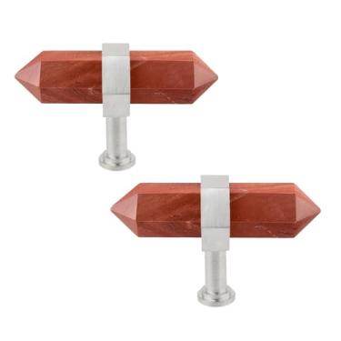 Imagem de Rockcloud Pacote com 2 puxadores de gaveta de pedra de ponto de cristal com parafusos puxador de armário prateado puxador de armário decoração de casa, jaspe vermelho