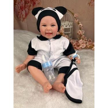 Imagem de Bebê Reborn Menino Realista Carequinha Com Enxoval Panda - Mundo Azul 