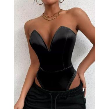 Imagem de G1601 Blusa Body Corselet Corpete Preto sem alça Luxo 438q - Xumi, Pre