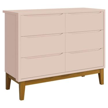 Imagem de Cômoda Infantil 6 Gavetas Classic Rosa Acetinado com Pés Madeira – Reller