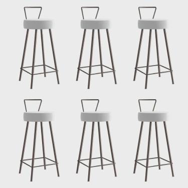 Imagem de Kit 06 Banqueta Alta Com Encosto Tais Eiffel Cozinha Bar Bistrô Ferro Marrom Corino Branco - Ahz Móveis