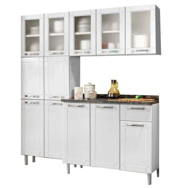 Imagem de Cozinha De Aço Completa Armário Aéreo, Paneleiro 6 Portas E Balcão 3 Portas 1 Gaveta Branco
