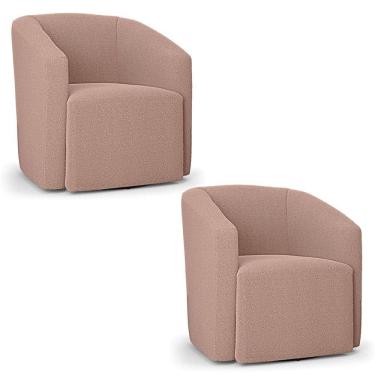 Imagem de Poltrona Sala De Estar Base Giratória Kit 2 Stella Max Bouclê D03 - D'rossi Rosê