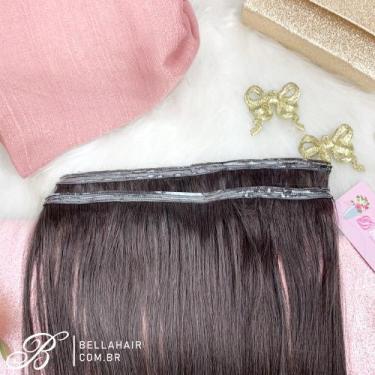 Imagem de Mega hair adesivo de silicone cabelo bio vegetal castanho médio liso 6