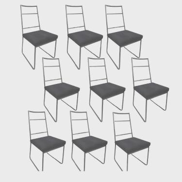 Imagem de Kit 09 Cadeiras Sala de Jantar Escritório Office Stark Industrial Ferro Prata Suede Cinza - Ahz Móveis