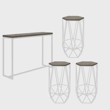 Imagem de Kit 3 Banquetas Liz + 1 Mesa Bancada Mavie 150cm Industrial Ferro Branco mdf Marmorizado - Ahazzo Móveis