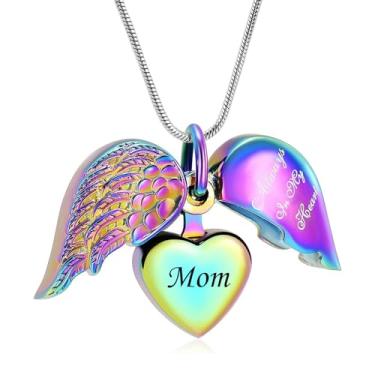 Imagem de zeqingjw Colar de urna de coração de cremação, joia de cinzas para mulheres, colar memorial de lembrança, urna de asa de anjo para cinzas para entes queridos, Aço inoxidável, Sem Pedra Preciosa