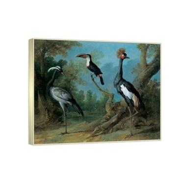 Imagem de RYLJCZ Pinturas famosas Reproductions- Crane com tufos de Baptiste Oudry- Impressões em tela de animais: Quadro em tela para decorar sala de estar 50 x 60 cm (19,7 x 23,7 pol) molduras de champanhe