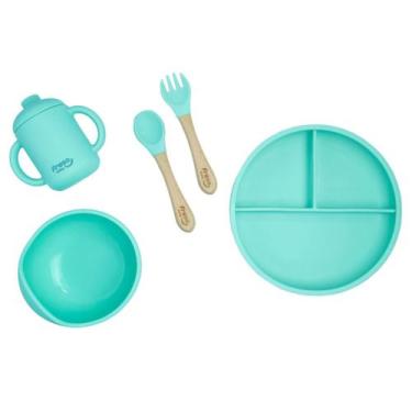 Imagem de Kit Alimentação Bebê Infantil em Silicone 5 pçs Verde Freso - Freso Ba