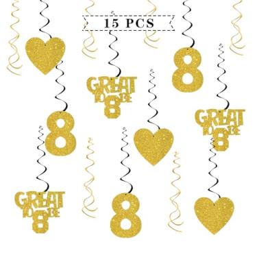 Imagem de Decorações de redemoinho para pendurar 8º aniversário - 15 peças de suprimentos de festa de 8º aniversário - flâmulas de aniversário de crianças - 8 anos - Ótimas para ser 8 festas espirais decorações