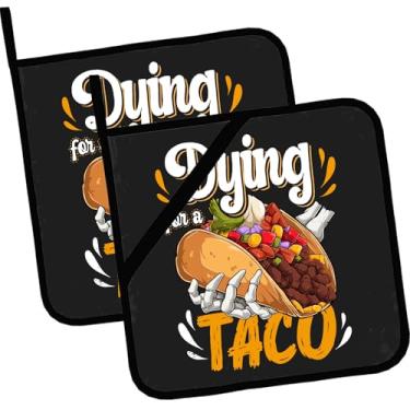 Imagem de Conjunto de 2 pegadores de panela resistentes ao calor e antiderrapantes, taco, tingimento para forno de taco, almofadas quentes para cozinha, cozinha, assar, churrasco e presentes para mulheres