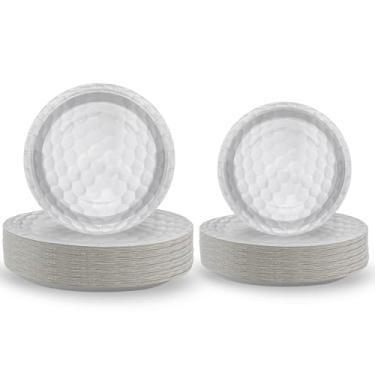 Imagem de SAYAYA 100 Peças De Pratos De Papel Para Golfe De 7'' E 9'', Pratos De Sobremesa Para Golfe, Conjunto De Talheres Descartáveis Para Decoração Temática Esportiva De Bola De Golfe, Chá De Bebê, Suprim