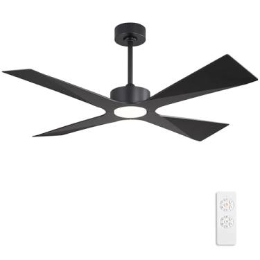 Imagem de WINGBO Ventilador De Teto Externo De 64" Com Classificação De Umidade E Luzes, 4 Pás De Plástico Abs, Motor Cc Reversível, Controle Remoto De 6 Velocidades, 3 Cct, Ventilador De Teto À Prova D'Água