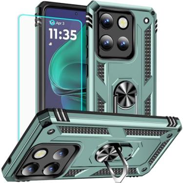 Imagem de Yiakeng Capa para Moto g Stylus 5G 2025: com protetor de tela - Capas protetoras de nível militar com suporte de anel de dedo para Motorola Moto g Stylus 5G 2025 (verde escuro)