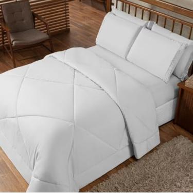 Imagem de Kit Edredom Casal Queen Jogo de Lençol 06 peças Aconchego Dupla Face (Branco)