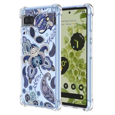 Imagem de JDYGWK Capa para Pixel 6A Google 6A, estampa floral transparente, silicone TPU macio, fina, à prova de choque, capa protetora antiarranhões para Google Pixel 6A, azul encantador