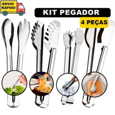 Imagem de Jogo 4 Pegadores De Gelo Bar Drinks Em Inox Kit Garfo Pegador Salada E