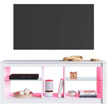 Imagem de Rack Para Sala Branco Tv Até 55" Led Rgb Prateleiras Vidro Estante Para Tv Estilo Gamer Prodecor