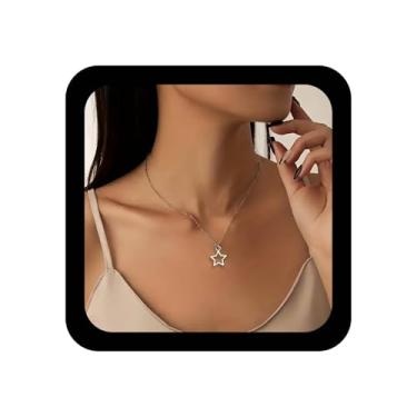 Imagem de YienDoo Colar de estrela punk prata vintage colar de estrelas hippie colares góticos Y2K colares minimalistas modernos estrelas colares joias para mulheres, Zinco, Sem Pedra Preciosa