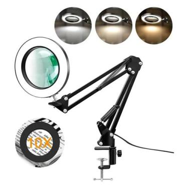 Imagem de 10 Lâmpadas de Mesa com Lupa LED Iluminada - 3 Cores para Solda, Repar