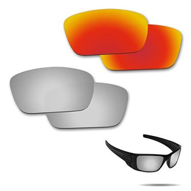 Imagem de Fiskr Lentes polarizadas de substituição para óculos de sol Oakley Fuel Cell (OO9096) com revestimento antiarranhões, água salgada e antipoeira (vermelho fogo e prata metálica)